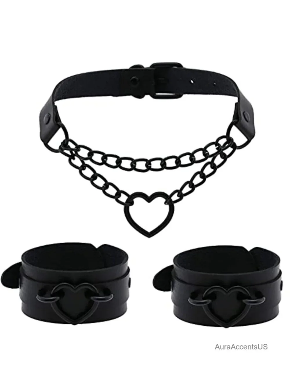 Faux Leather Heart Choker Collar Set Punk Gothic Halloween Jewelry